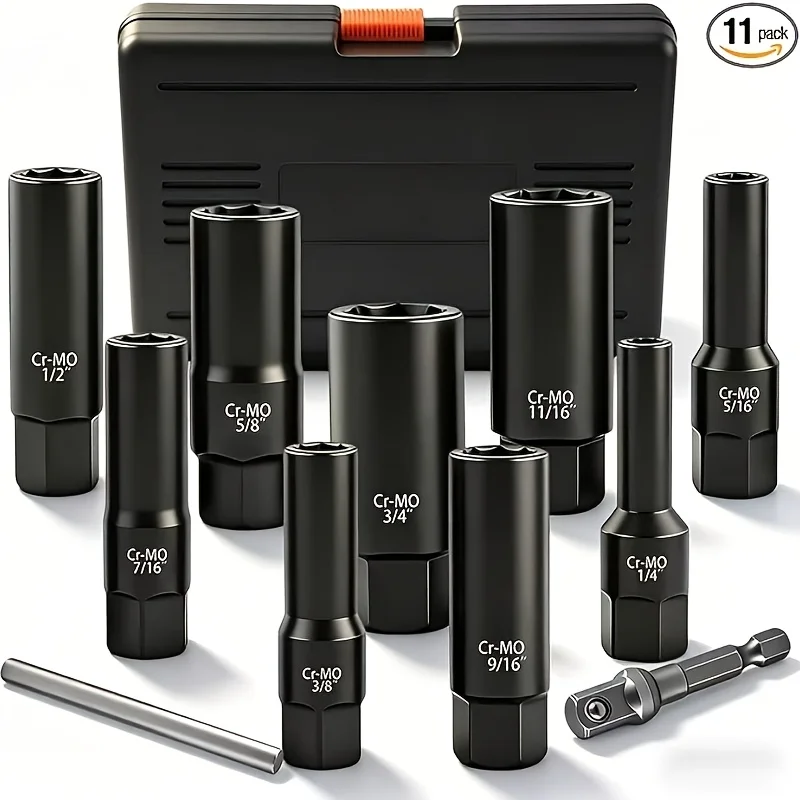 11-Pcs Spiral Deep Bolt Extractor Set,Remover Lug Nut, Stripped Lug Nut Remover for Broken Damaged Rounded-Off Bolts, Nuts, Bolt