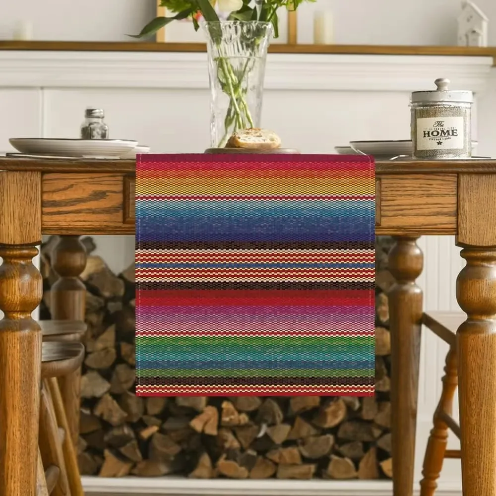 VIKAMA Mexican Colorful Striped Silk Scarf Linen Table Running Party Decoration Festival Kitchen Table Running Party Decoration