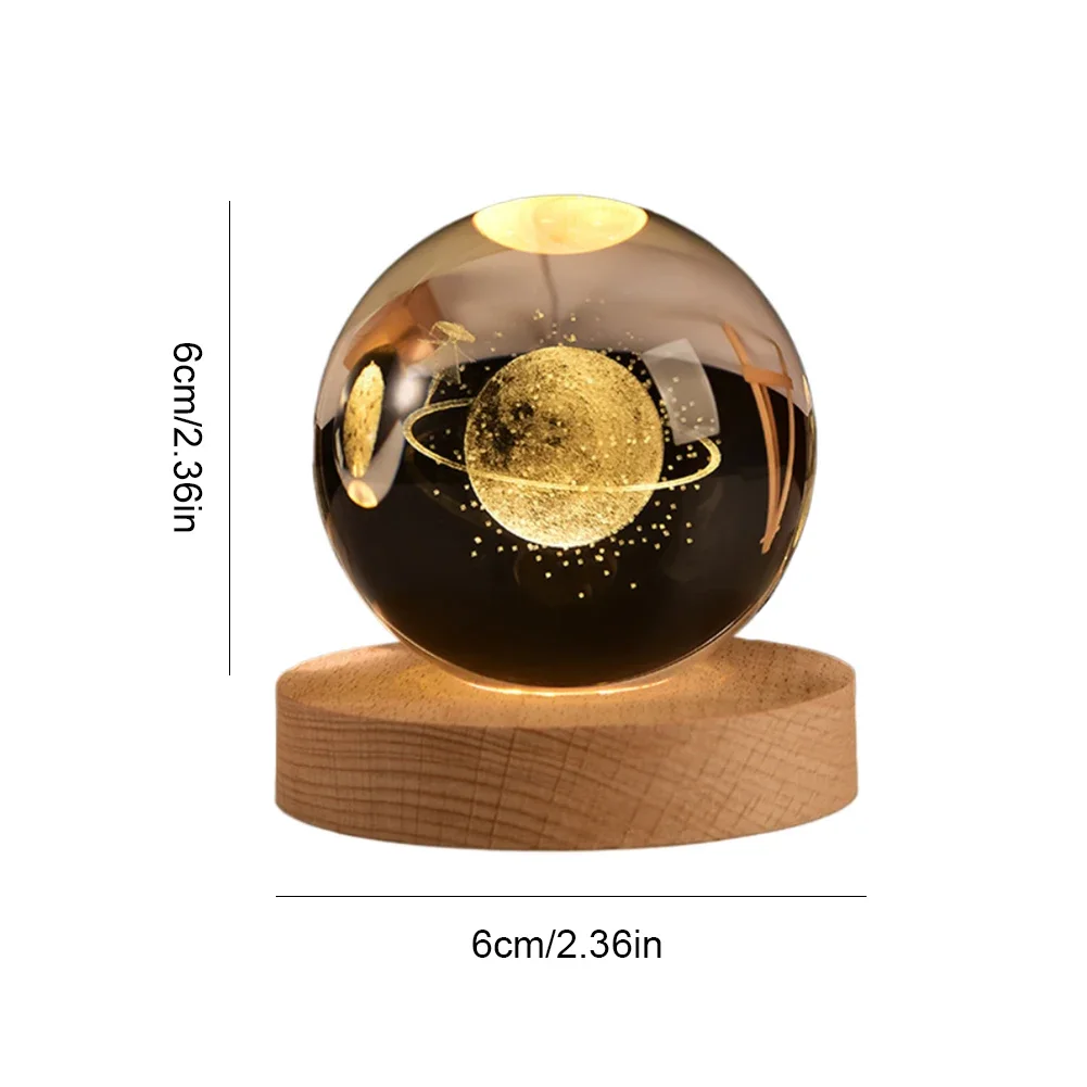 6cm 3D Crystal ball Crystal Planet Night Light Laser Engraved Solar System Globe Astronomy Birthday Gift Home Desktop Decoration