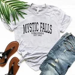 Vampire Diaries Tv Show T-shirt Mystic Falls Virginia Est.1864 Shirt Salvatore Brothers Stefan and Damon Virginia Shirts Female
