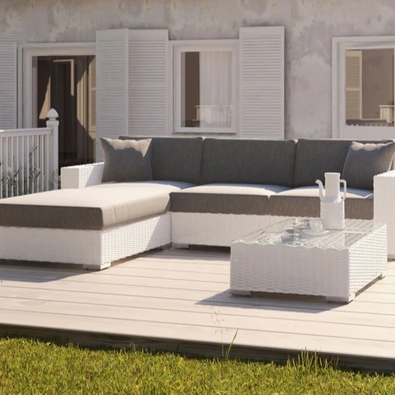 Summer Time Poly Rattan Resort Patio Furniture Sectional Couch Garden Lounge Sofa Set