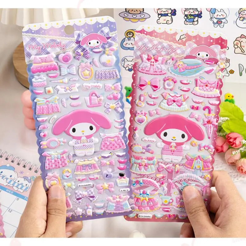 Sanrio My Melody Double Layered 3D Dress Up Sticker Cute Cartoon Girl Phone Case Water Cup Bubble Sticker Holiday Party Gift