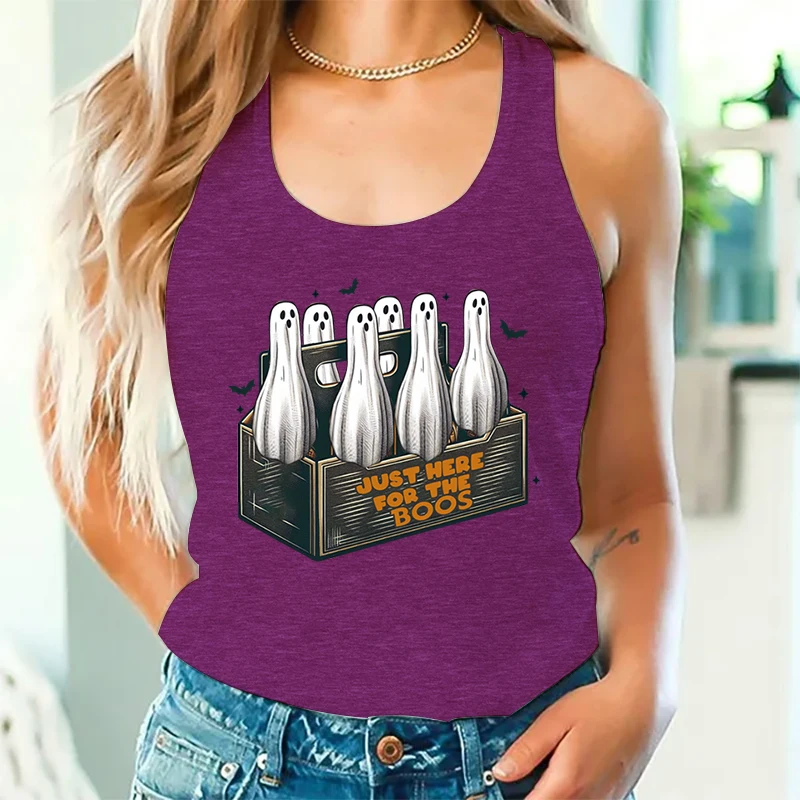 Racerback Tanks donna Halloween Just Here for The Boos Graphic Tank Top donna Halloween Ghost Vintage Sexy Style Short Top donna