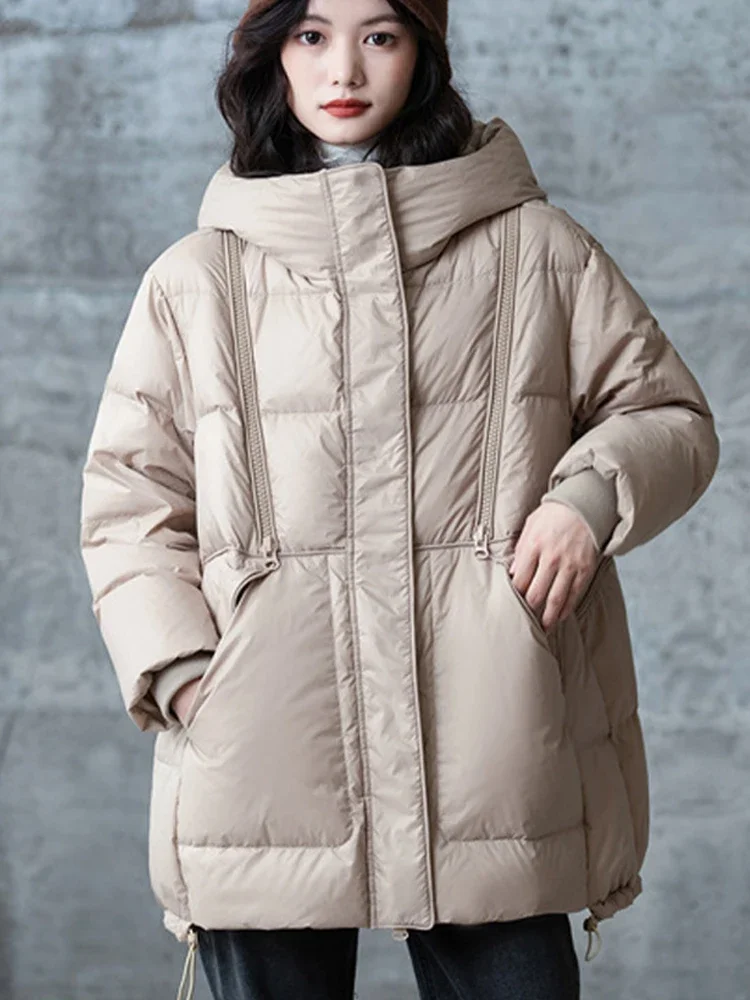 2024 Winter Fashion Parkas Womens Warm Loose Duck Down Jackets Ladies Luxury Casual Hooded Coats Vintage Snow Clothing