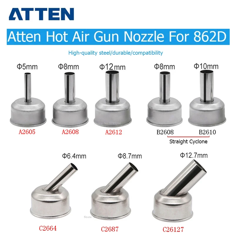 

Original ATTEN ST-862D Rework Station Hot Air Gun Nozzle Sleeves Mouth 45 Degree Angle A2600 Convernter Nozzle Welding Tool