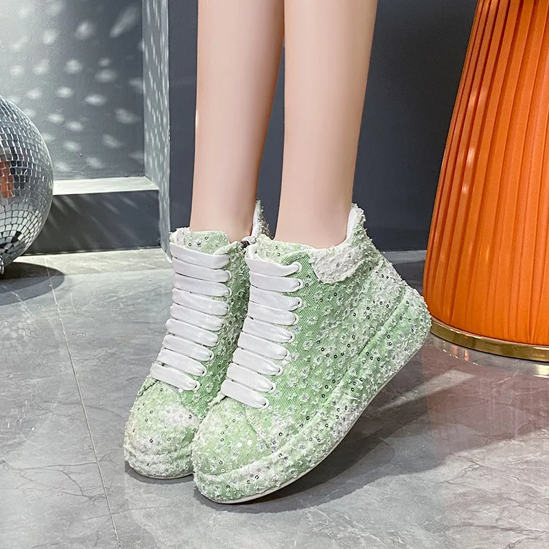 New Trendy Women's Flat Shoes Denim Autumn Outdoor Casual Shoes Breathable Heightened Thick Bottom Running Hiking Sneakers 35-40