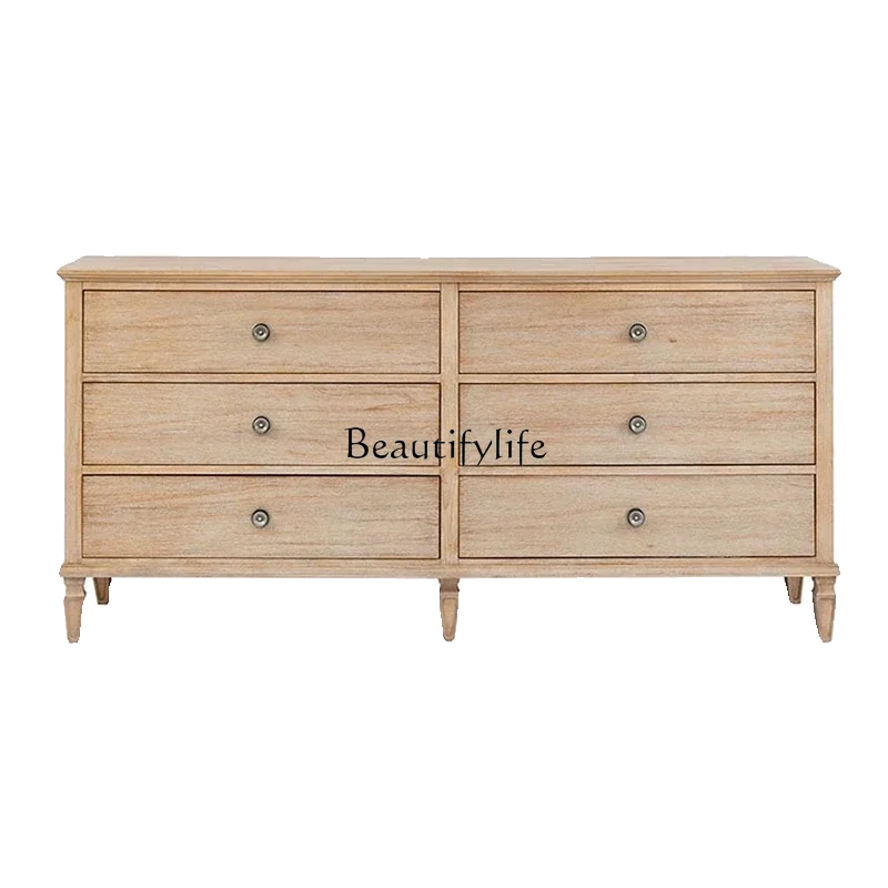 

*French country solid wood bedroom six buckets storage cabinet retro style oak furniture