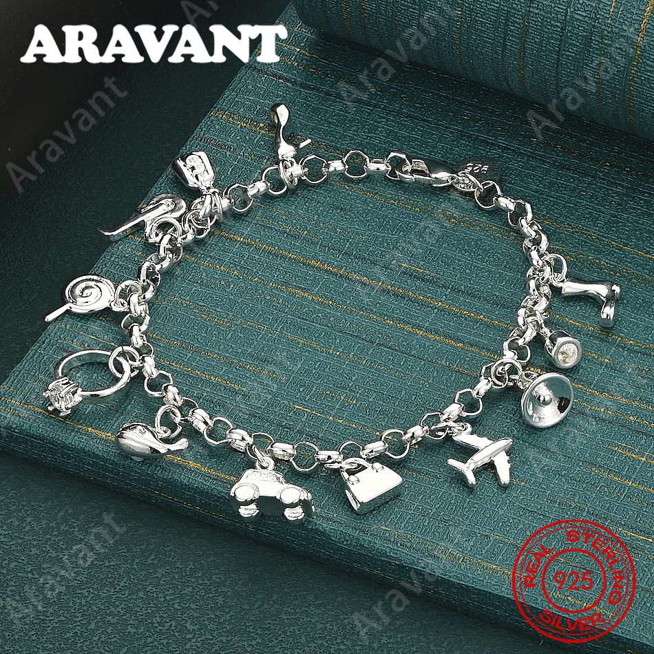 925 Sterling Silver Multi-Pendant Circle Chain Bracelet For Women, Commuter Accessories, Christmas Gifts, Jewelry