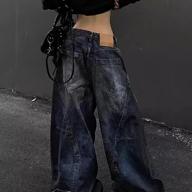 American Vintage Street Jeans Women Harajuku Y2K Loose Lazy Denim Pants Hiphop Irregular Casual Gothic Wide Leg Trousers