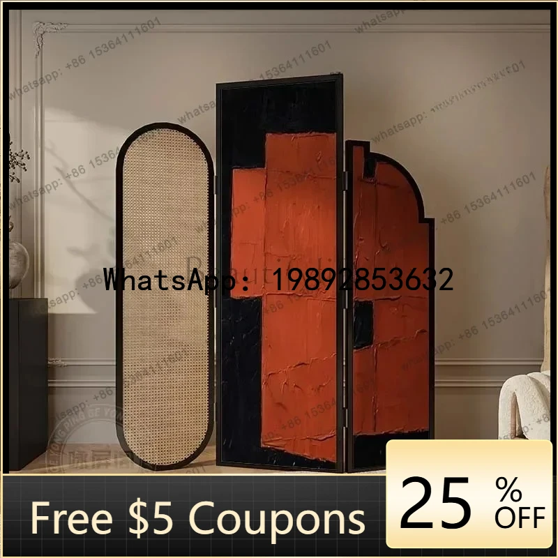 

O3-13 Abstract Screen Partition Porch Bedroom Cover Dining Room Solid Wood Rattan Folding Screen