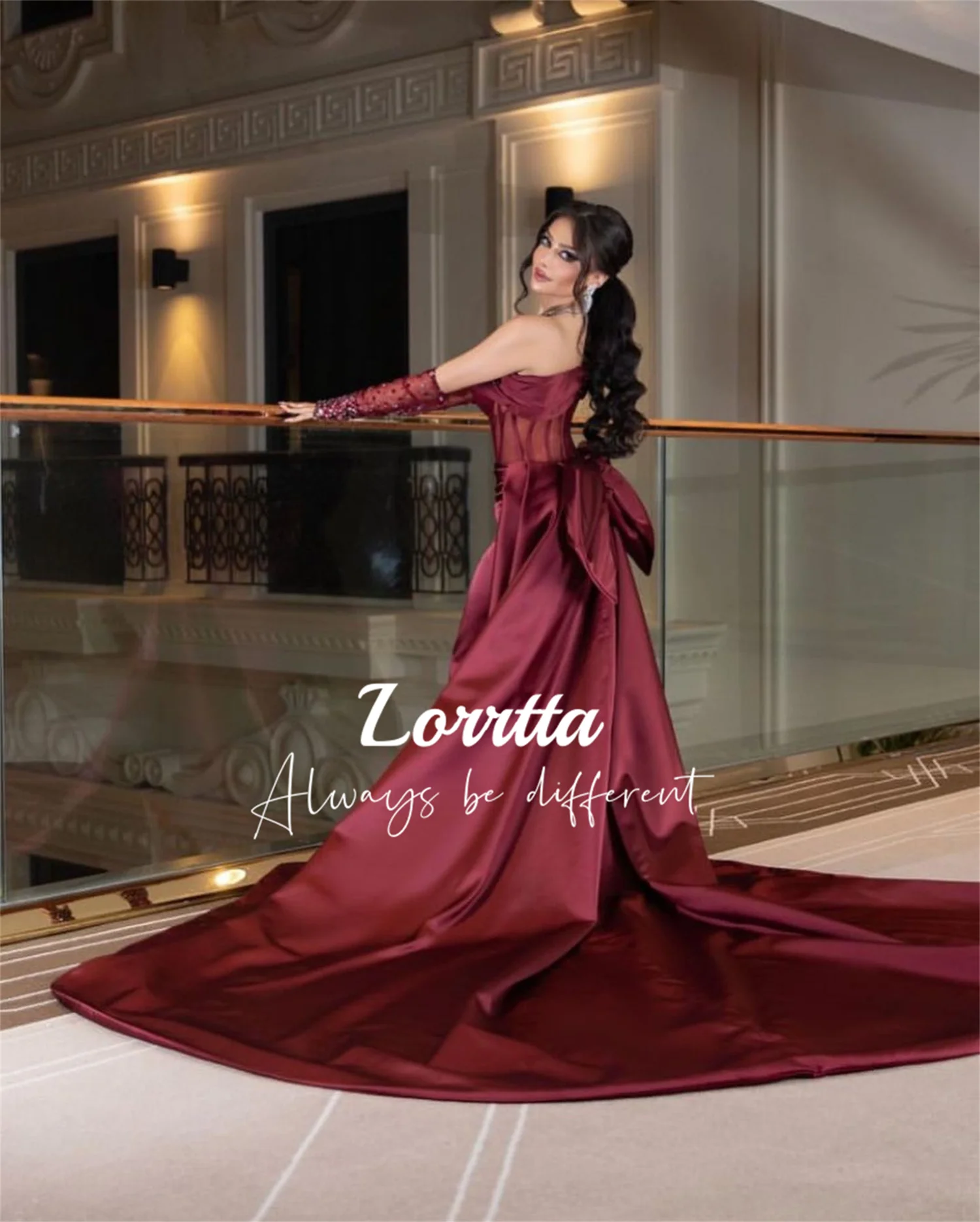 Lorrtta Off the Shoulders Folds Ground-length Reddish Brown Ball Gown Strapless Satin Mermaid Skirt Dresses Customized