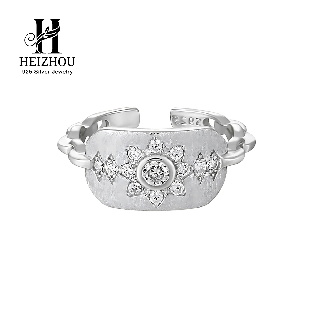 HEIZHOU Original 925 Sterling Silver Flower Zircon Ring for Womens Elegant 18K Gold Plated Adjustable Fine Ring Jewelry