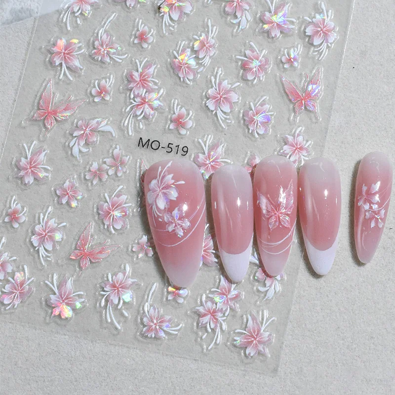 3D-Schmetterlinge, Nagelaufkleber, selbstklebend, Aurora-Muschel, Schmetterlinge, rosa, weiß, Aurora-Muschel, Schmetterlinge, Nagelaufkleber, glänzender Laser