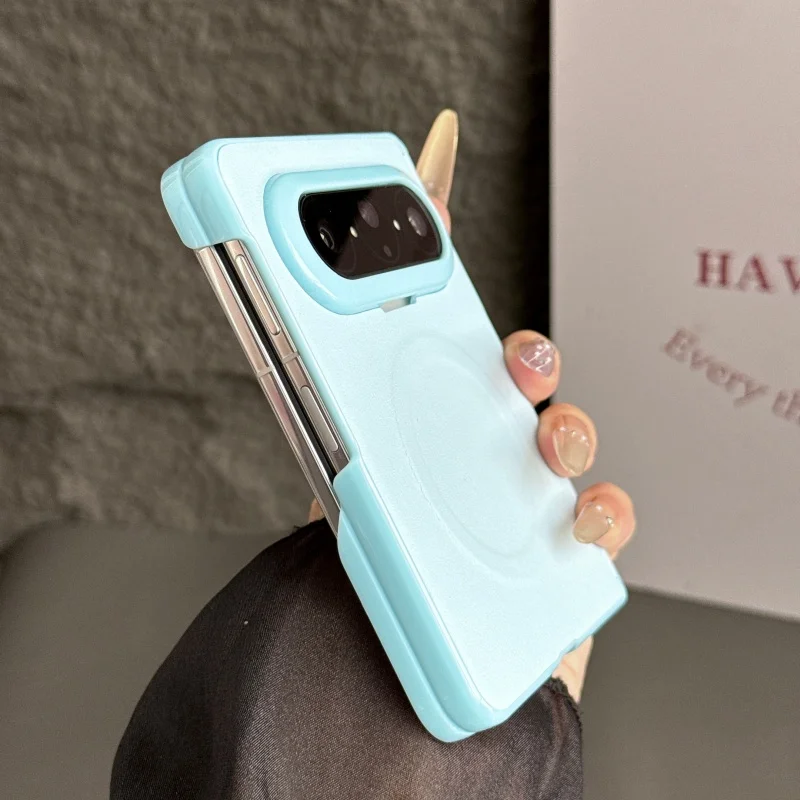 Fashion Solid Leather Skin Protector For Huawei Pura X Max Case Middle Folding Dual Hinge For Magsafe Mobile Phone Back Cover