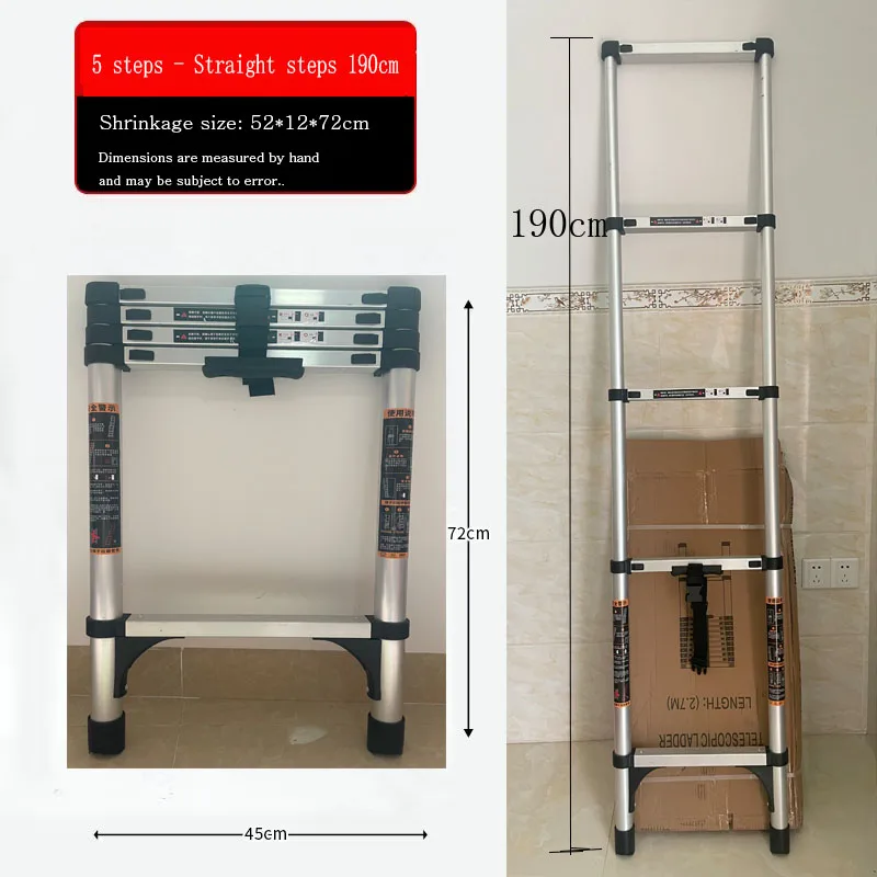 두꺼운 알루미늄 텔레스코픽 사다리, 가정용 휴대용 엔지니어링 사다리, 최대 300 파운드까지 휴대 가능, 독일 RFEN131, 190cm