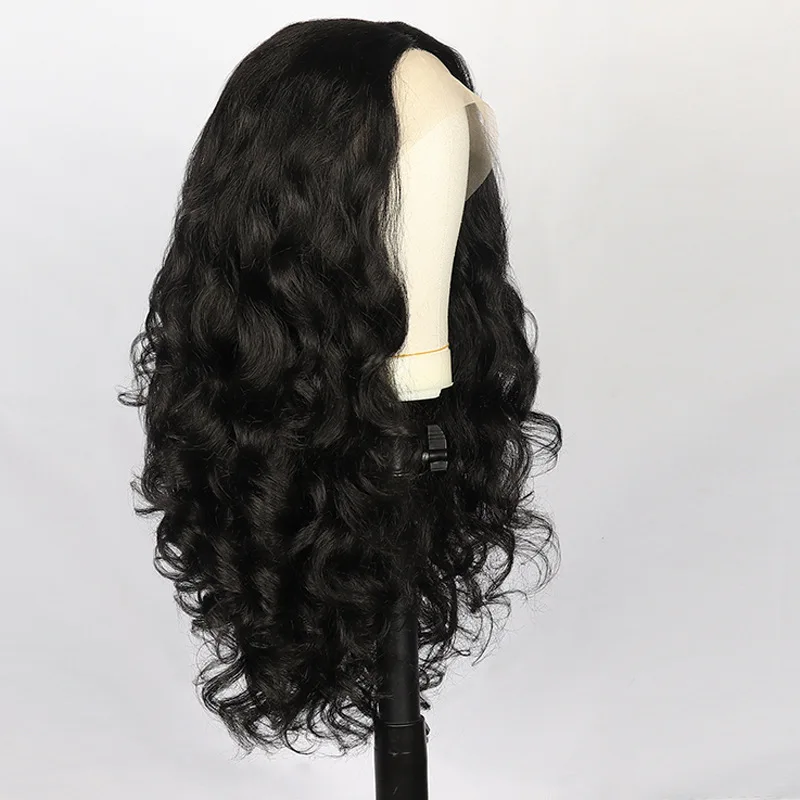 Fashion Long Black curly front lace Wavy Hair Wigs For Women’s yaki black fluffy chemical fiber hair Wig