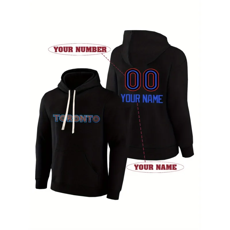 

Custom Toronto Embroidered Men's Hoodie - Personalized Name & Number Thick Fleece Loose Fit Casual Pullover with Kangaroo Pocket