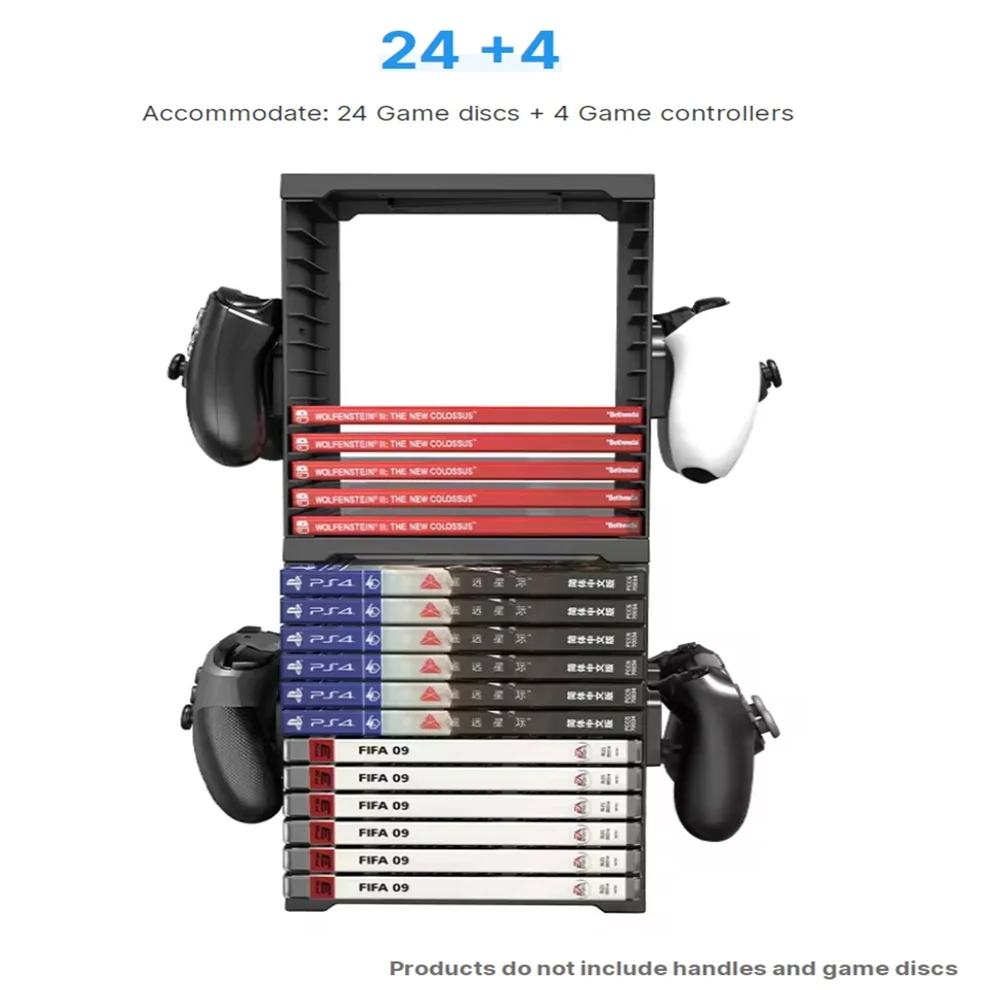 1pc Game Disc Card Storage Tower Holder For Ps5/X-BOX SX/SS Game Disc Storage Rack With 4 Game Controllers Storage Rack