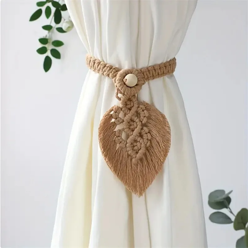 Leaf Macrame Curtain Tie Backs Hand-Woven Cotton Tassel Curtain Straps Tie Decorative Accessories For Living Room Boho Decor