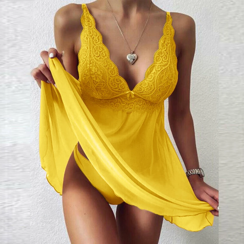 Fashion Hot Dress M-3XL Summer Underwear Comfortable Dress Nightdress Sleepwear Solid Color V-neck Womens Fashion