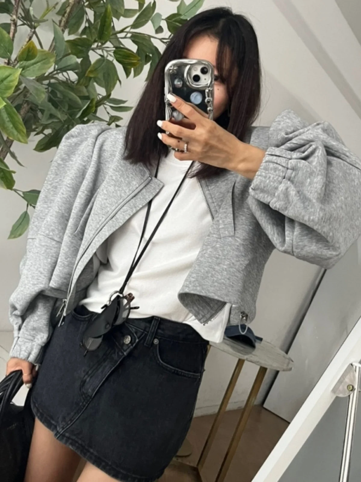 

Женский кардиган-жакет с пышными рукавами, на молнии, свободного кроя, винтажный, с воротником-стойкой, из хлопка, для повседневной носки