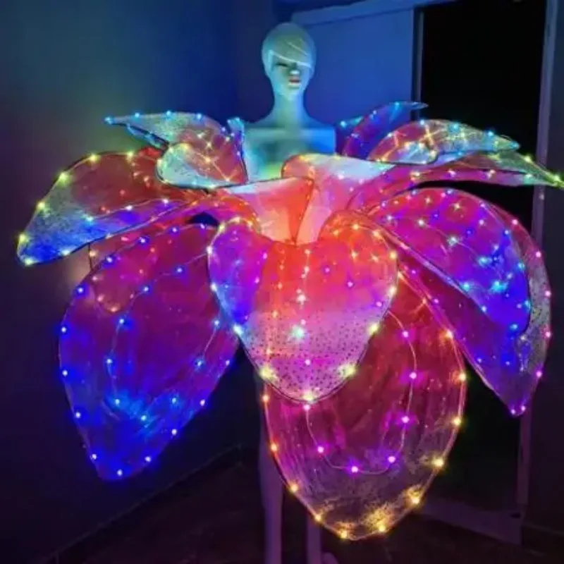 

Светодиодное платье с распускающимися цветами, полноцветное, с LED-лепестками, длинное, для танцев, с большим подолом, для современных танцевальных выступлений, женский костюм