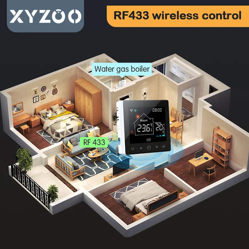 Termostato wireless intelligente RF433 per caldaia a gas WiFi Tuya Regolatore di temperatura remoto programmabile Funziona con Google Home Alexa