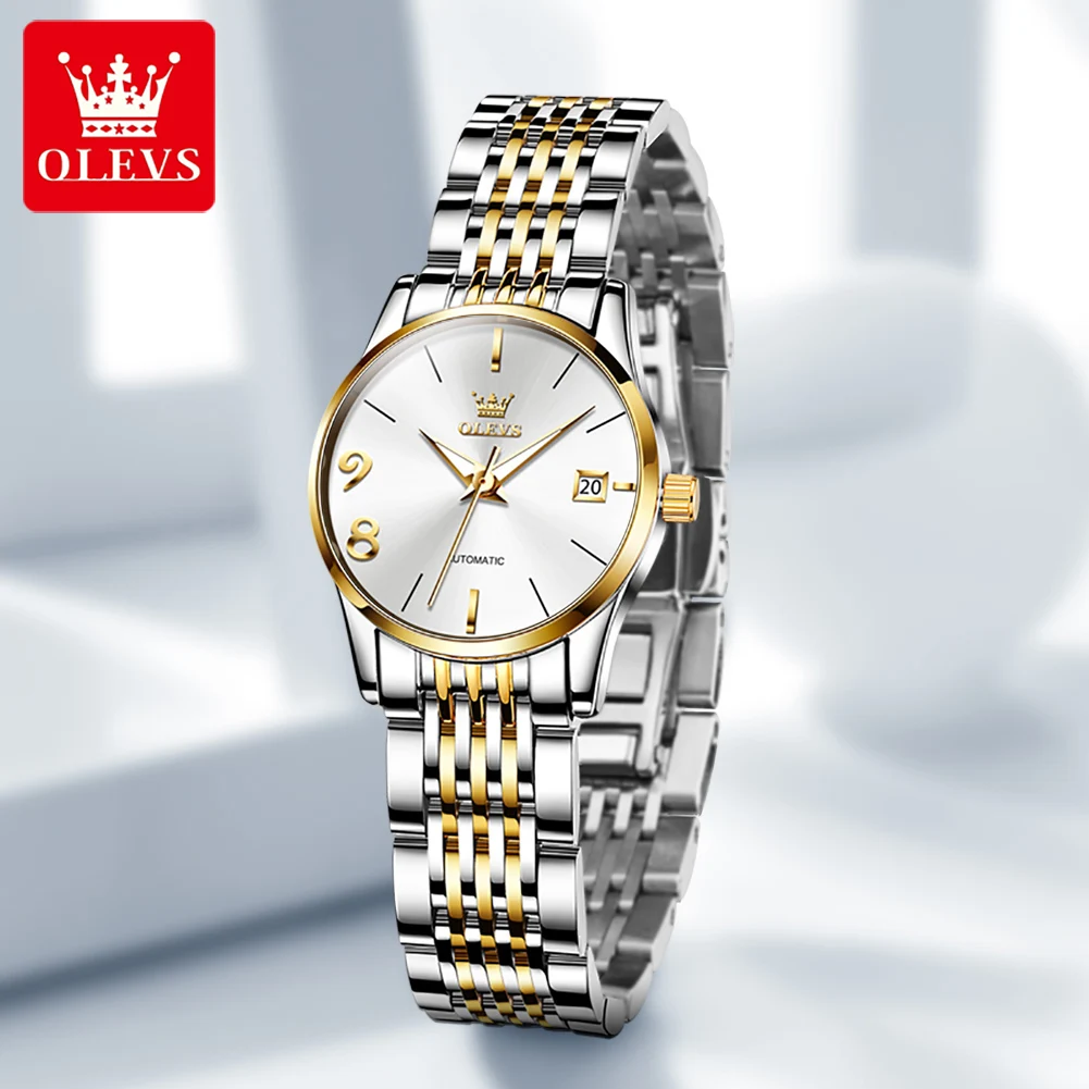 

OLEVS Women's Watches Elegant Fashion Stainless Steel Original Automatic Mechanical Wristwatch for Lady Waterproof Luminous Date