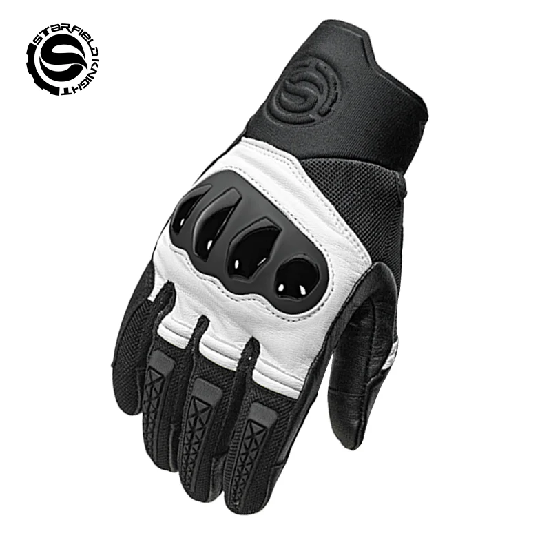 

Черно-белые мотоциклетные перчатки Star Field Knight из натуральной козьей кожи, летние дышащие углеродное волокно, защита суставов, снаряжение для верховой езды