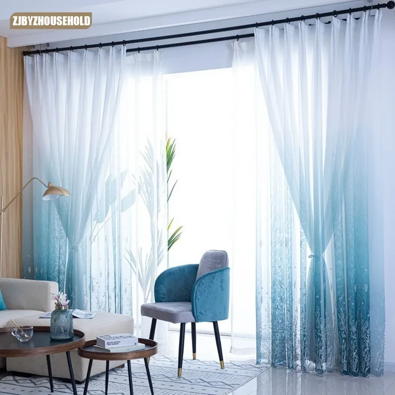 Gradient Embroidered Yarn Custom Size Modern European Curtains for Living dining room bedroom Fabric Finished Product