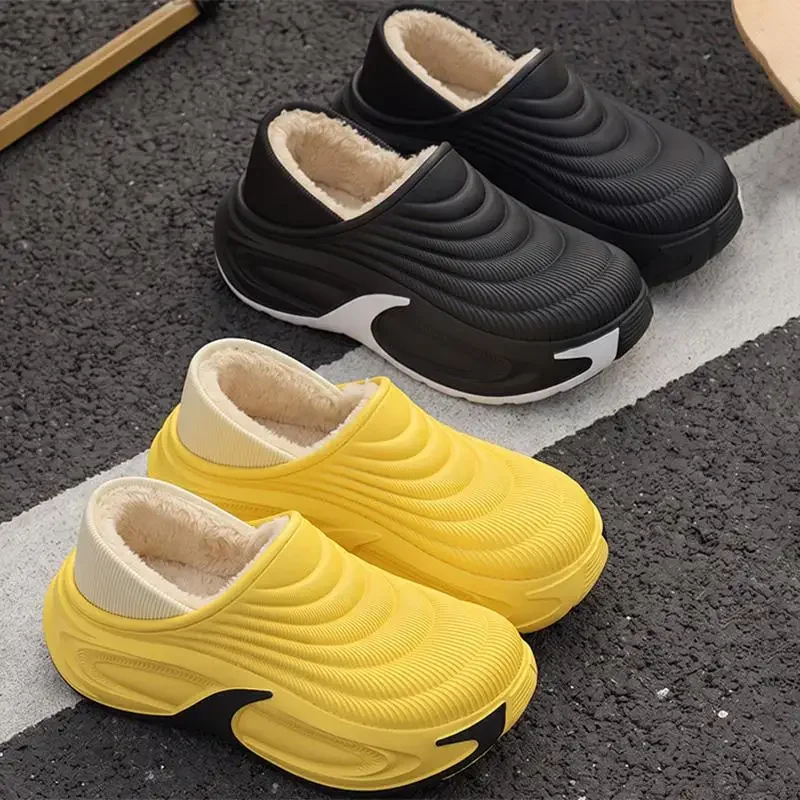 Klobige Plateau-Antirutsch-Plüsch-Wasserdichte EVA-Hausschuhe für Herren, Übergröße 47, Streetstyle, Warme Slides, Herren-Winter-Baumwoll-Clogs für Zuhause – Detail 2