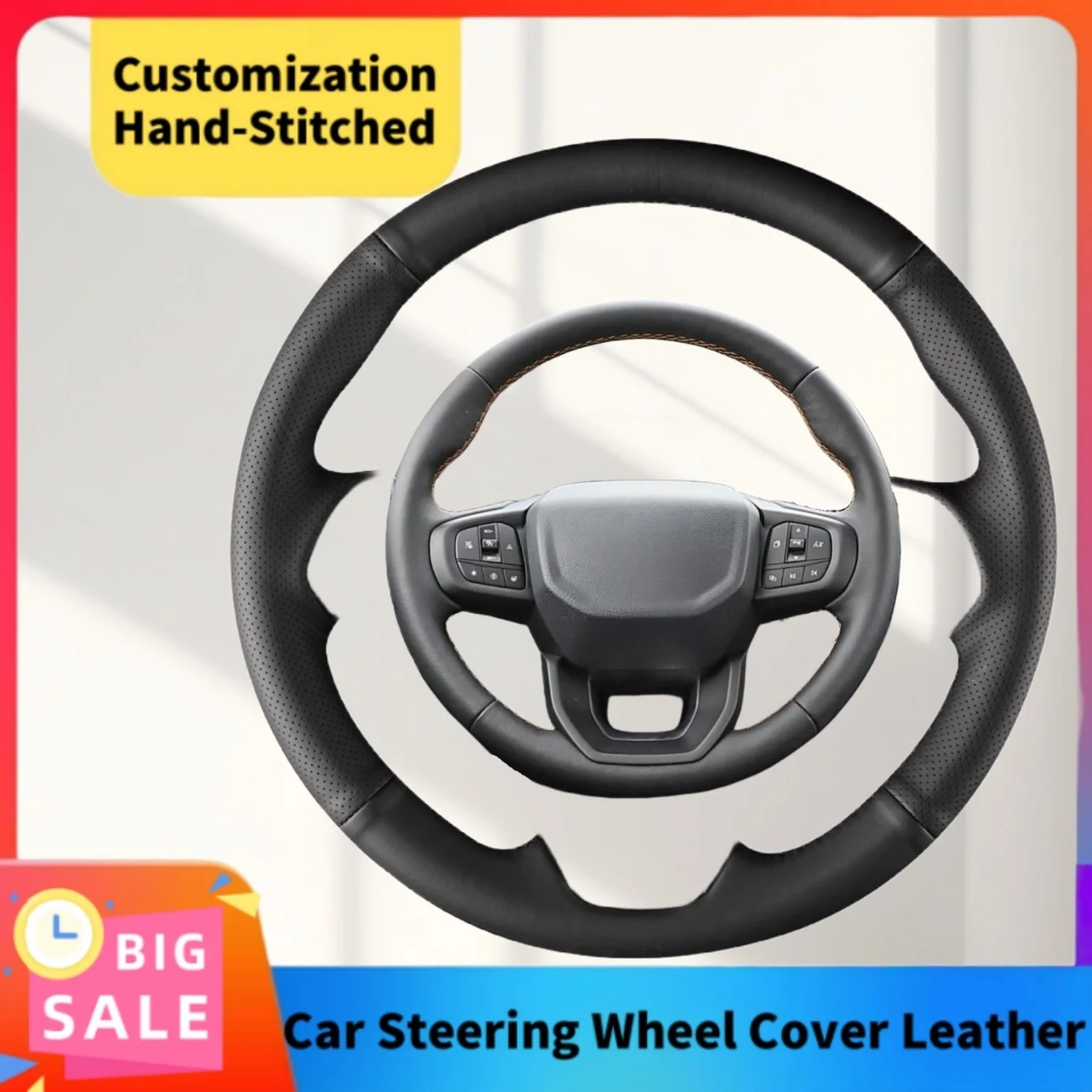 

DIY Custom High-quality Genuine Leather Steering Wheel Cover For Ford Ranger Wildtrak T9 2022 2023 2024 2025 Accessories