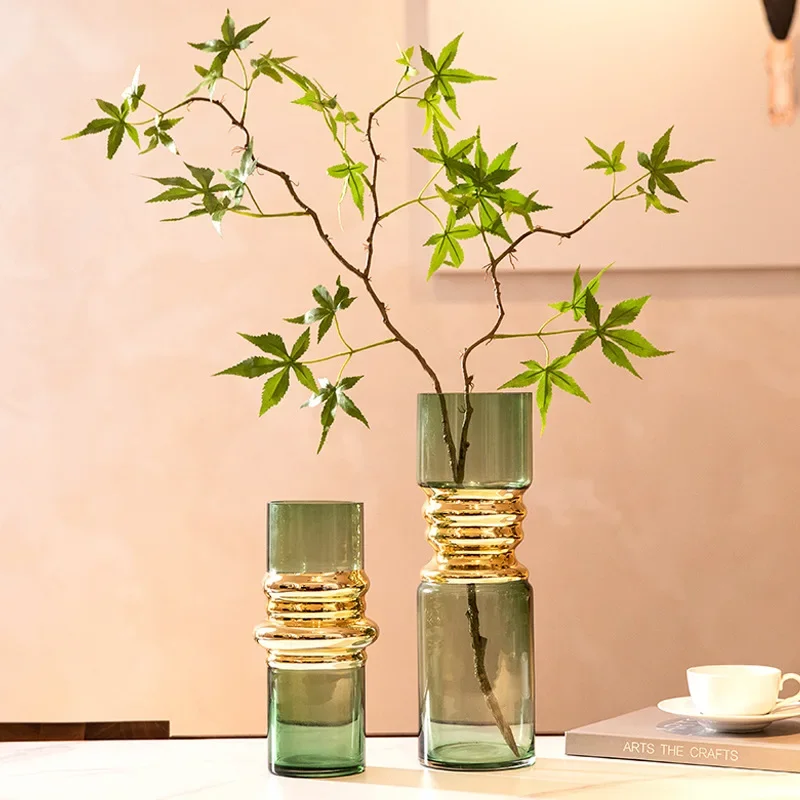 Modern light luxury transparent gold bamboo glass vase living room model room club designer decorative flower vase