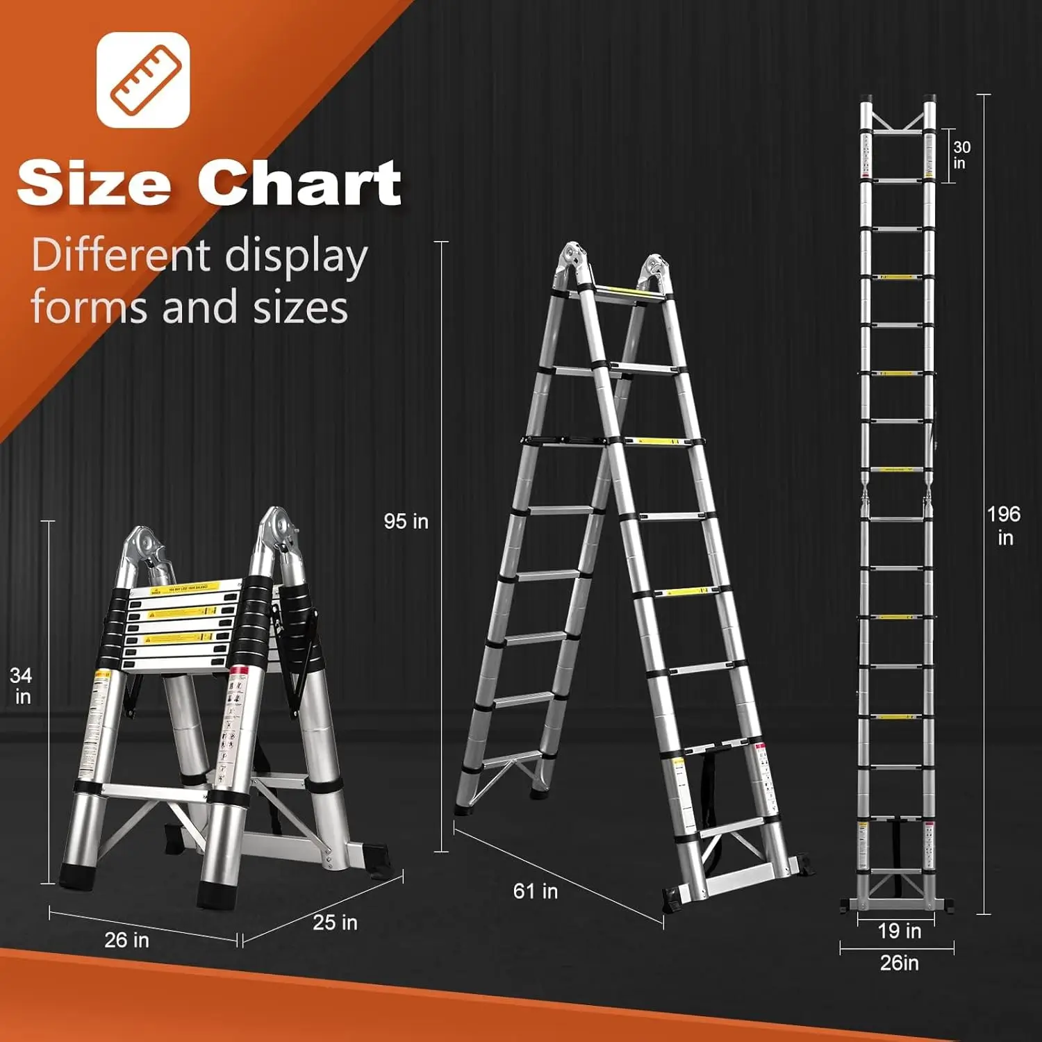 Telescoping tangga rangka 16.5 Ft, tangga ekstensi aluminium kompak, tangga RV teleskopik portabel, perjalanan Kemah luar ruangan 330 Lb