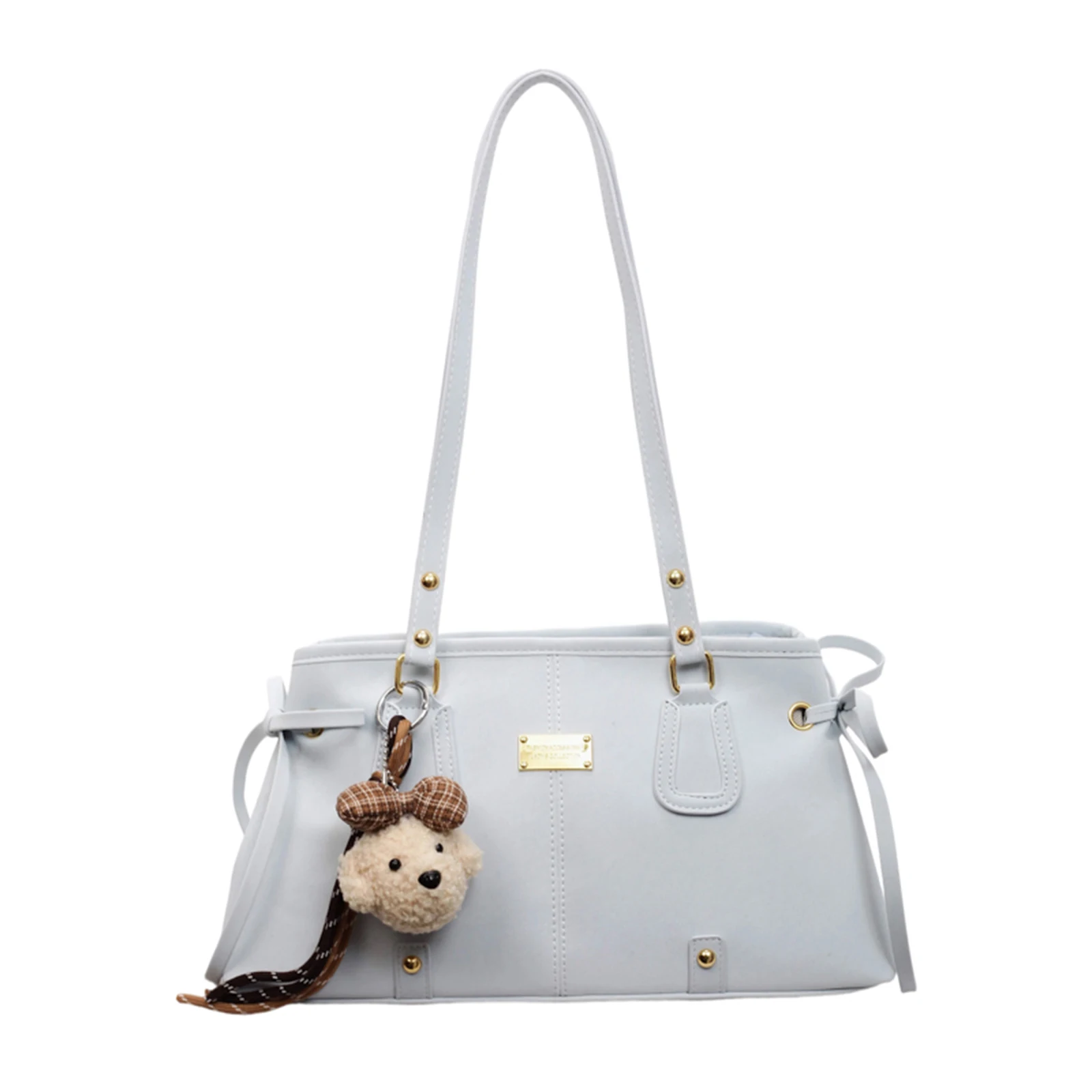 

Vintage Shoulder Bag Large Capacity Trendy Shoulder Purse with Cute Bear Pendant Stylish Underarm Bag for Women Travel Work