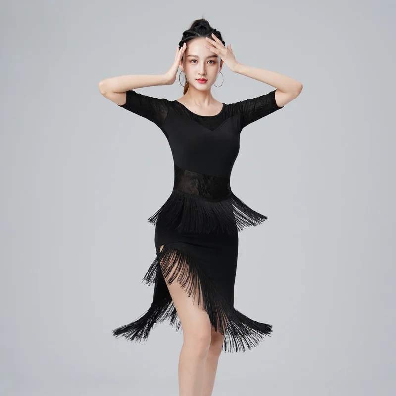 Latin Dance Dress Sexy Adult Women\'s Summer New Performance Mesh Training Outfit Rumba Competition Evening Dress Party Dresses