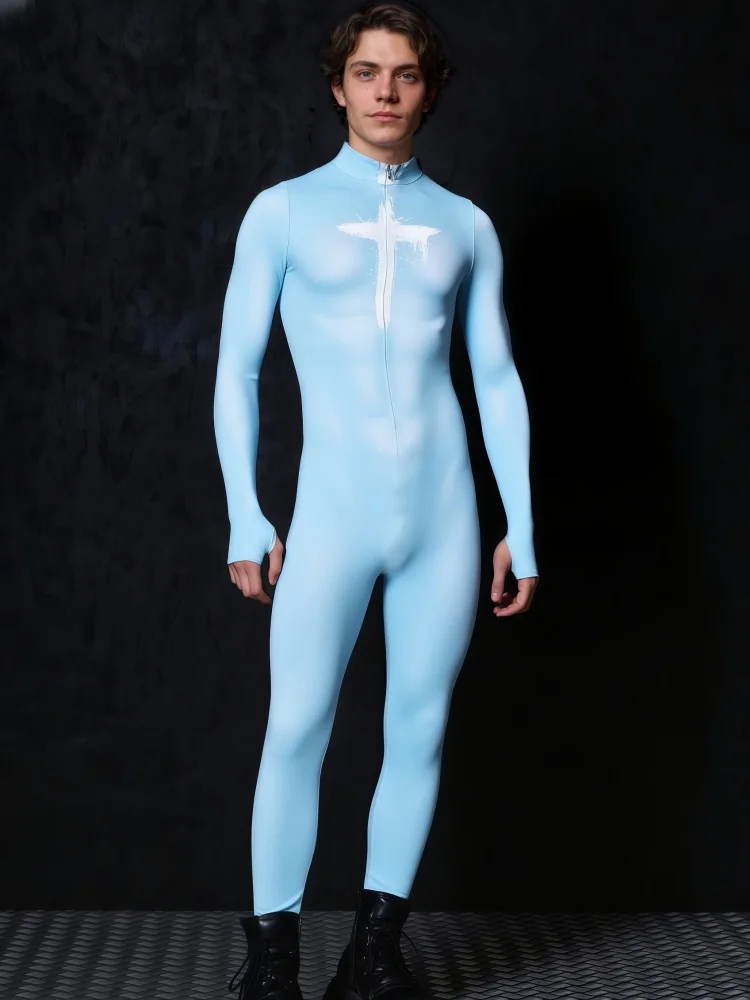 Paar-Muskel-Overall in Blau, Erwachsenen-Anime-Rollenspiel-Kostüm, Halloween-Party-Verkleidung, Damen-Slim-Fit-Overall, Bühnenkostüm – Detail 5