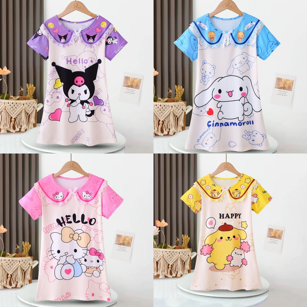 

Kawaii Lovely Nightgowns Cartoon Cinnamorolls My Melodys Kuromis Nightdress Sleepwear Home Soft Comfortable Girl Pajamas Gift