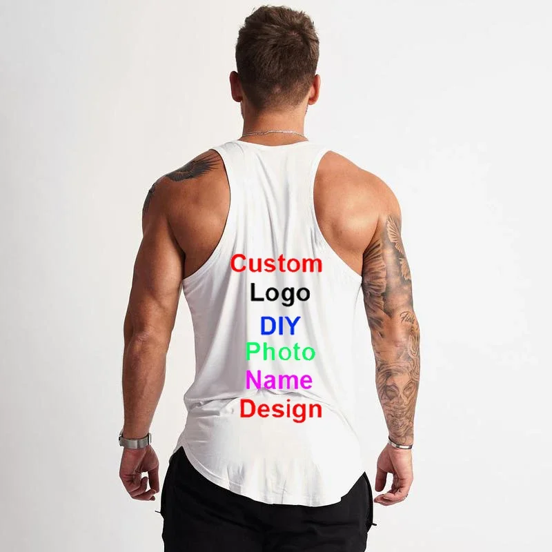 Your OWN Design Brand Logo Picture letters Custom Men DIY Cotton Tank Top Gym Bodybuilding Sleeveless Shirt Fitness Clothing