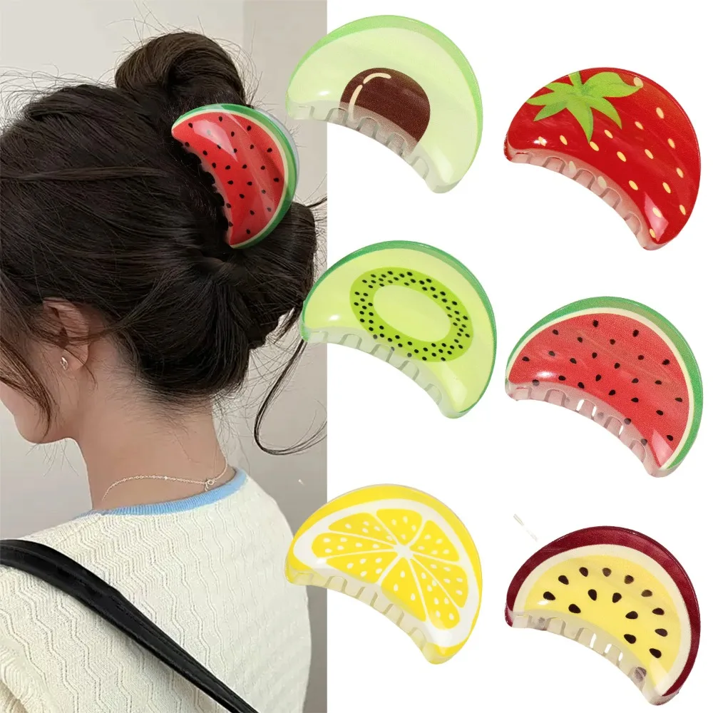 

Новинка 2024 года, большой размер, зажим в виде акулы, заколки для волос для женщин и девочек, милый дизайн с фруктами, корейские летние густые аксессуары для укладки волос
