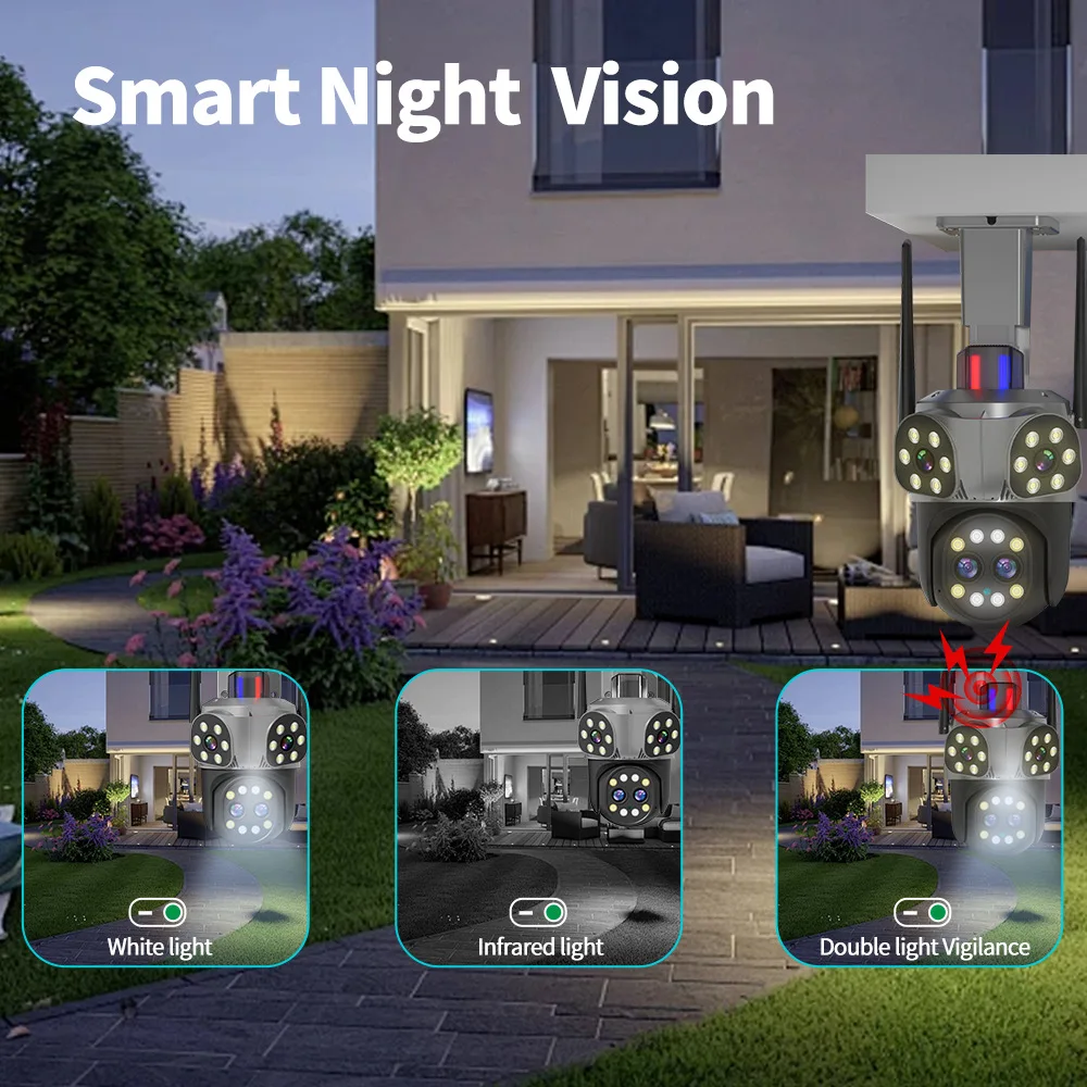 Cámara IP con Zoom óptico 8K, 8MP, WIFI, 10X, para exteriores, tres pantallas, cuatro lentes, PTZ, seguimiento automático, cámara de seguridad inteligente impermeable para el hogar