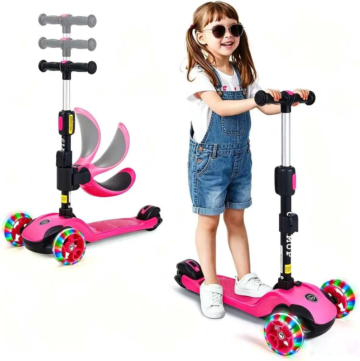 

2-in-1 Folding Kick Scooter for Kids Ages 3-14, Adjustable Height, Lean-to-Steer, Safe & Stable Ride