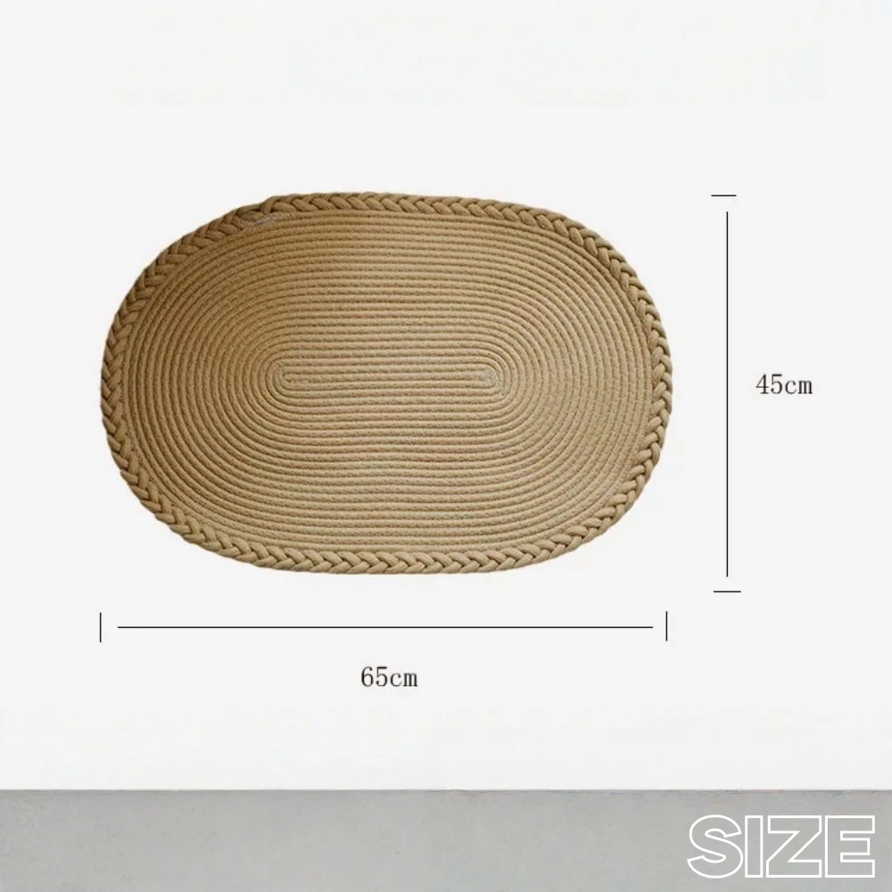 Hand-Woven Jute Floor Mats, Simple Cotton Linen Rug, Eco-friendly Doormat, Non-Slip Rugs, Cushion Entrance Carpet for Bedroom