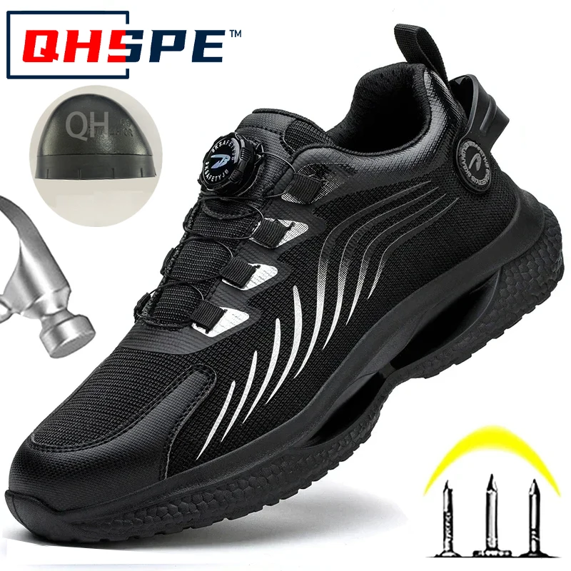 Rotating Button New Safety Shoes Men Anti-smash Anti-puncture Work Shoes Fashion Men Sport Shoes Security Protective Boots Men