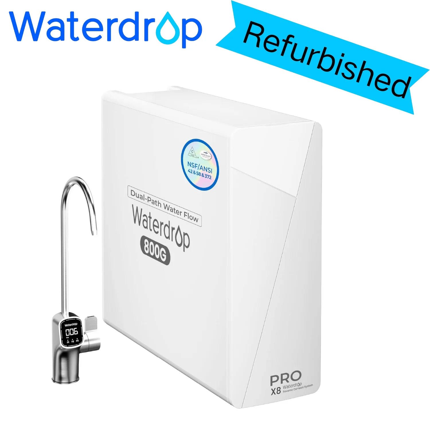 

Система обратного осмоса Waterdrop X8-PRO Dual Flow, 800 GPD, без бака, 9-ступенчатая фильтрация, под мойку (восстановленная)