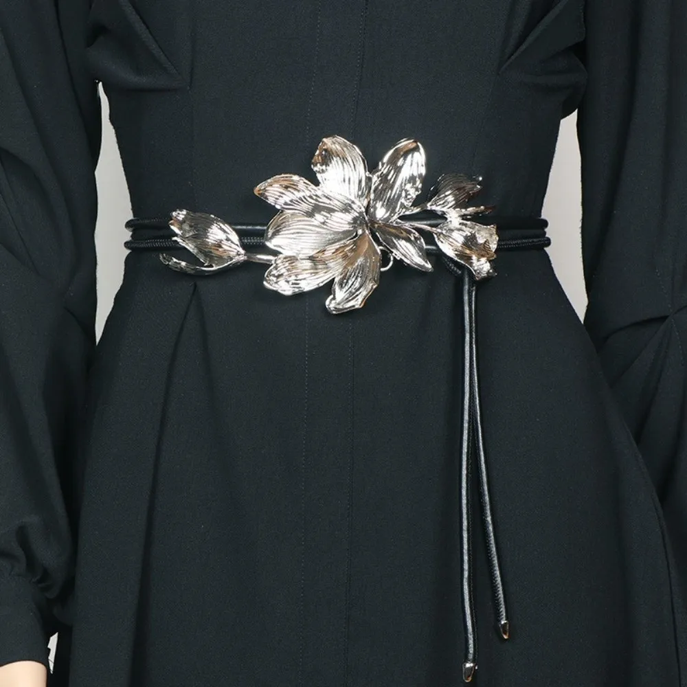 

Универсальный регулируемый золотой пояс-тюльпан из сплава, полиуретана, металлическая поясная цепочка с цветком, джинсовый декор, пояс, преувеличенный пояс, крутые девушки