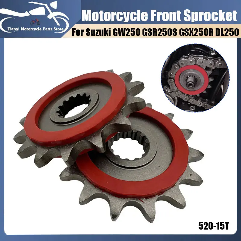 Piñón delantero duradero silencioso para motocicleta 15T para SUZUKI INAZUMA GW250 GSR250S GSX250R DL250 piñón de motor 27510-48H10-000