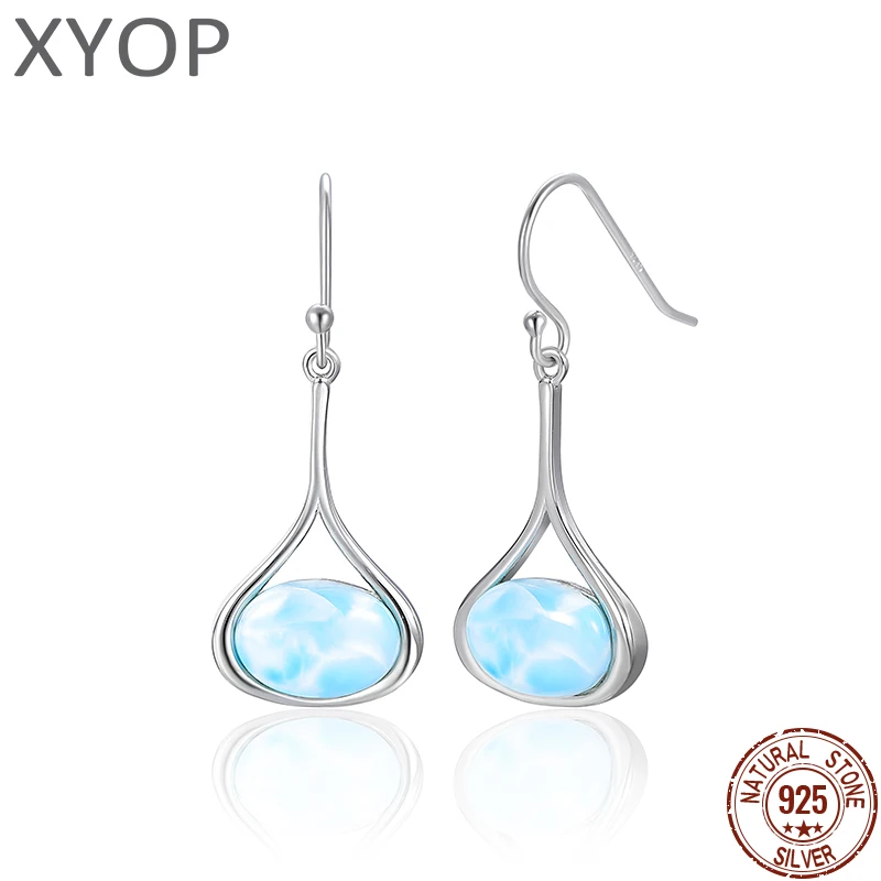 XYOP 925 Sterling Silver Lazy Simple Temperament Taste Natural Larimar Earrings Jewelry Personality Party