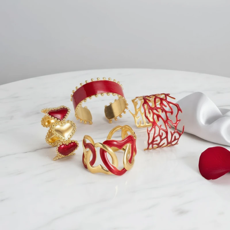 

Pop Retro Personalized Red Drip Oil Wide Bracelet Stainless Steel Exaggerated Opening Bracelet Jewelry Gift