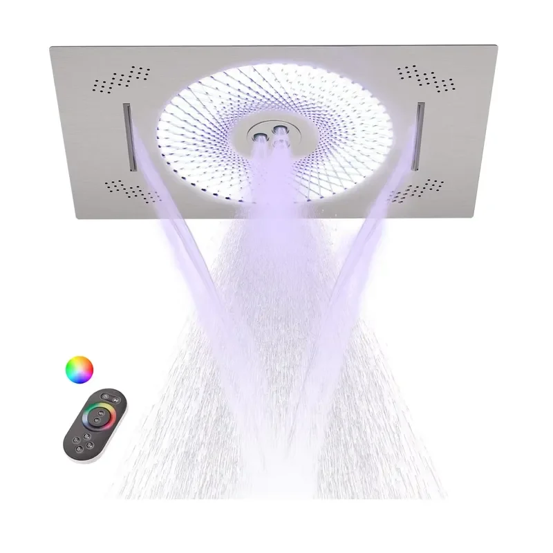 Brushed Nickel LED Shower Head 2 Function Stainless Steel Rainfall Shower Head for Waterfall Shower Head with Remote Control